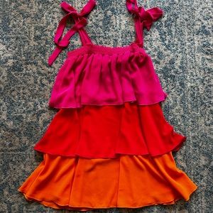 Red, orange, pink summer tie-strap dress